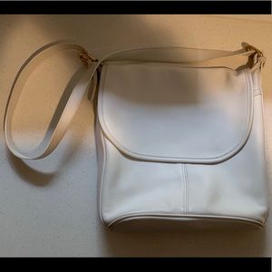 Vintage Coach White Leather Crossbody Flap Satchel